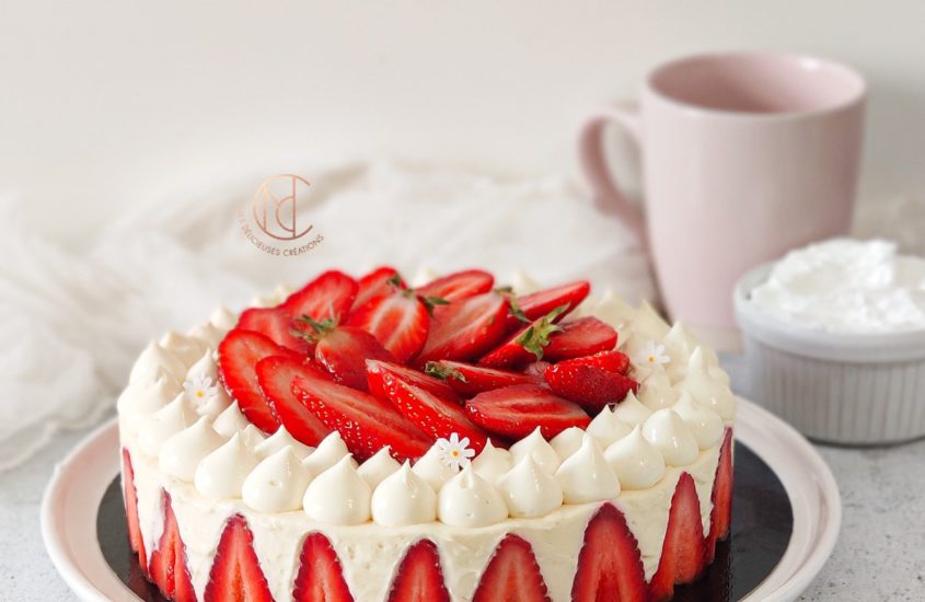 Fraisier biscuit amande et crémeux vanille