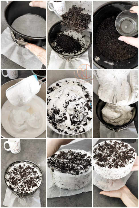 étapes réalisation gâteau glacé Oreo
