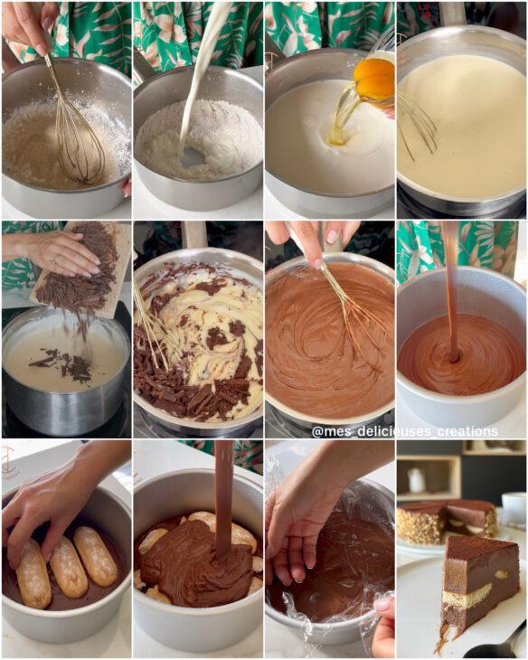 aide en étapes de la préparation du gâteau ultra fondant chocolat
