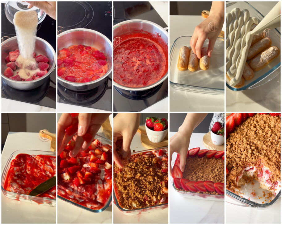 étapes réalisation tiramisu fraise spéculoos